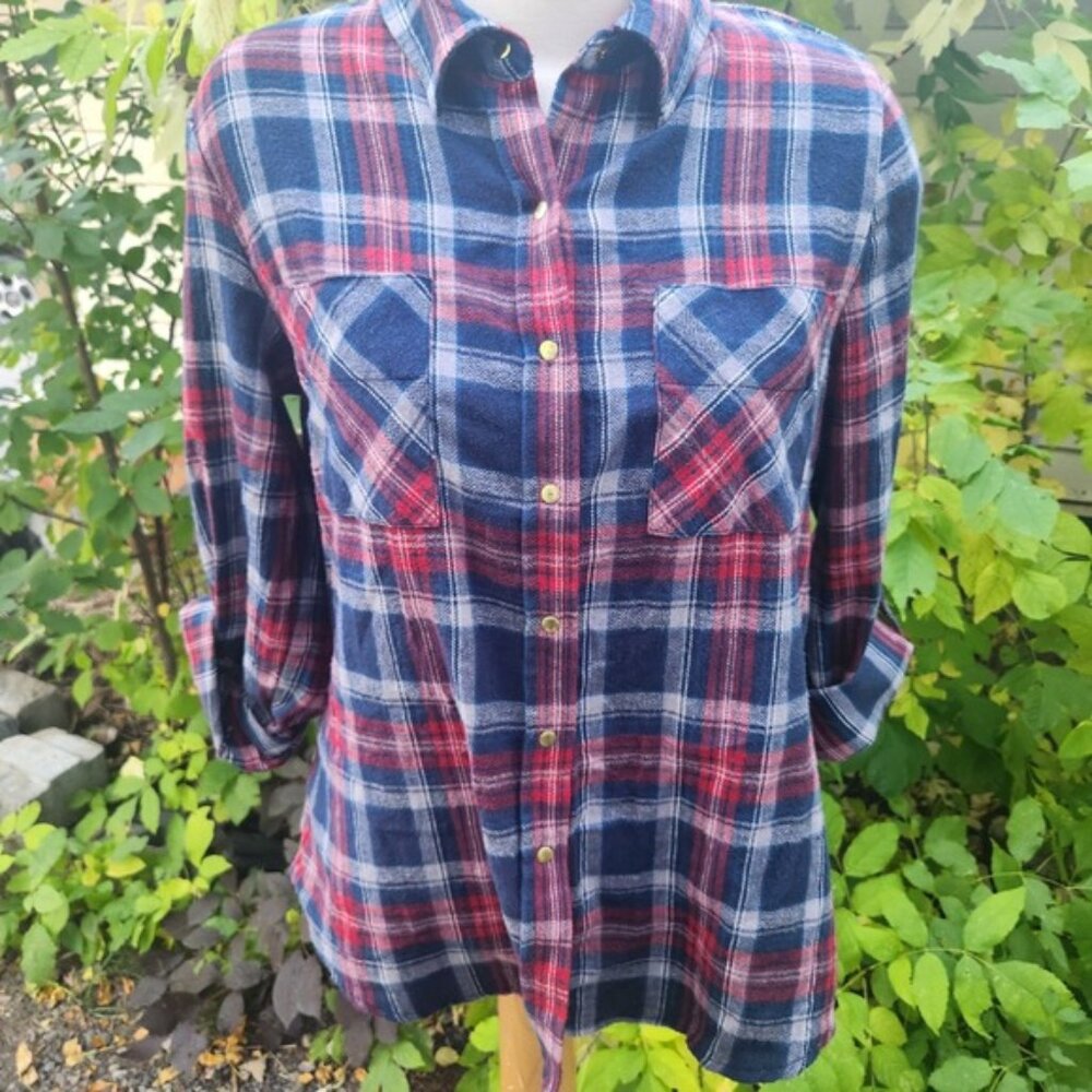 Maison Coupé Women's‎ Plaid Flannel Shirt, Long Sleeve, Button Up, Casual large